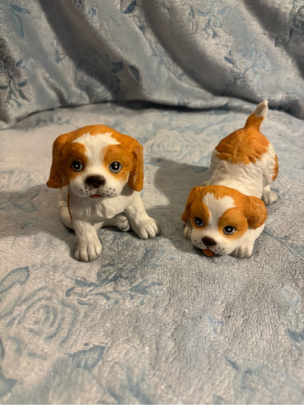 Homco White and Brown Small Puppy Figurines